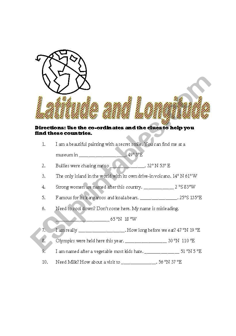 longitude worksheet for 5th grade