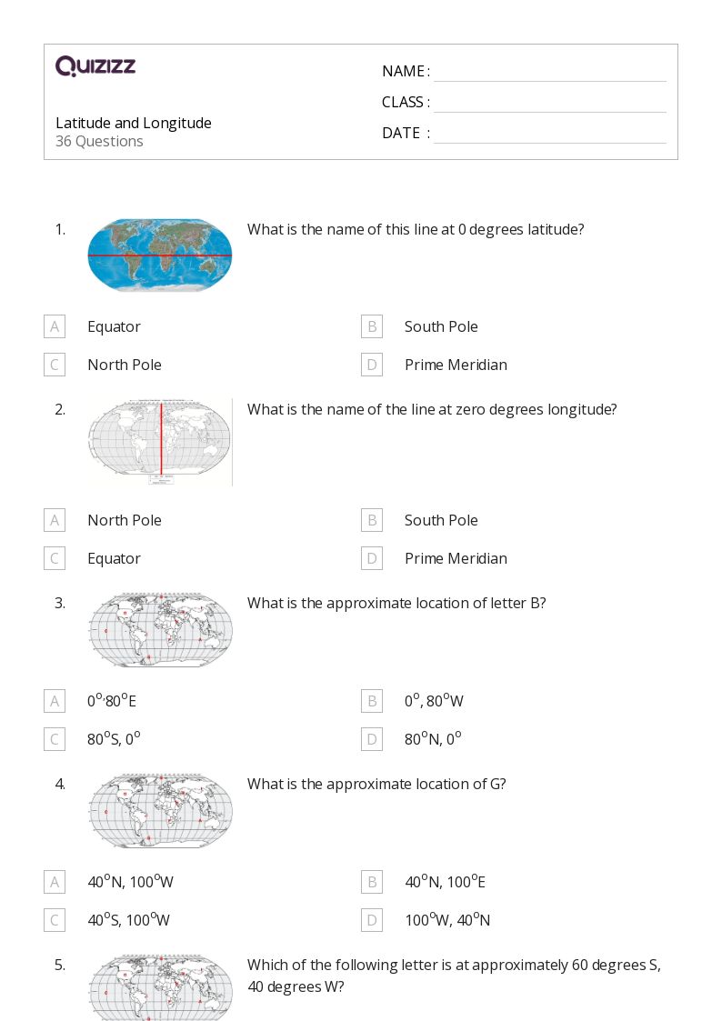 50+ latitude and longitude worksheets for 5th Year on Quizizz ...