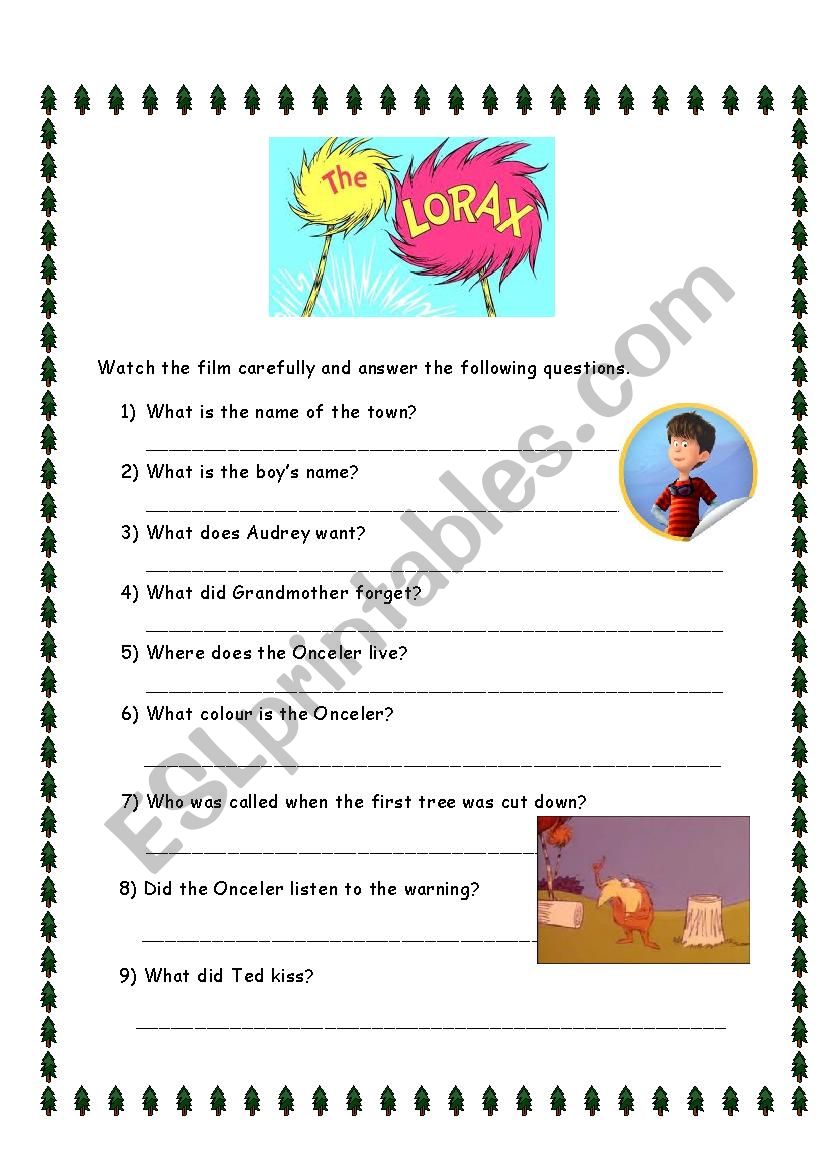 The Lorax - ESL worksheet by ajarnglyn