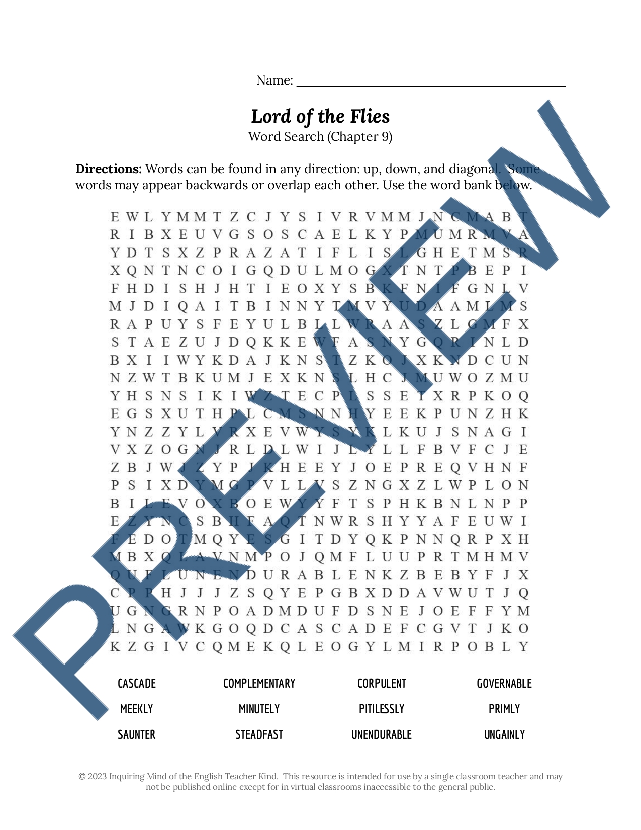 lord of the flies vocabulary worksheet