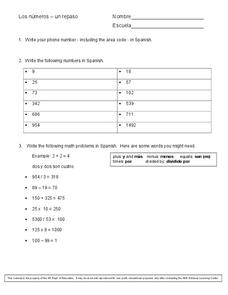 Los números Worksheet for 7th - 9th Grade | Lesson Planet
