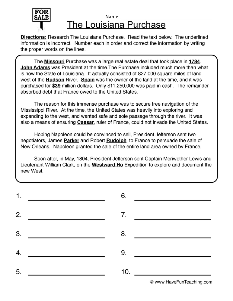 louisiana history worksheet