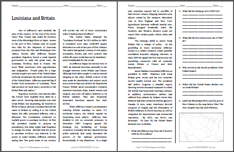 Louisiana and Britain Reading with Questions | Student Handouts