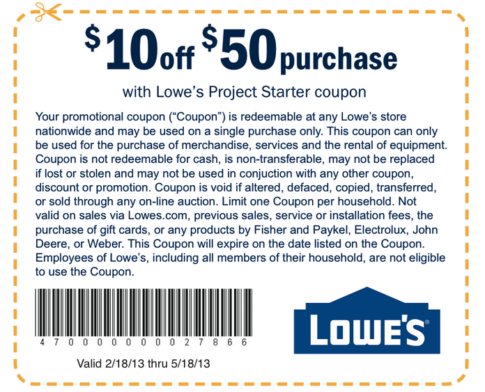 Lowes Printable Coupons: $10 off $50 (Printable) | Lowes home ...