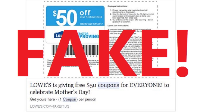 CONSUMER ALERT: Lowes Mothers Day coupon is a scam