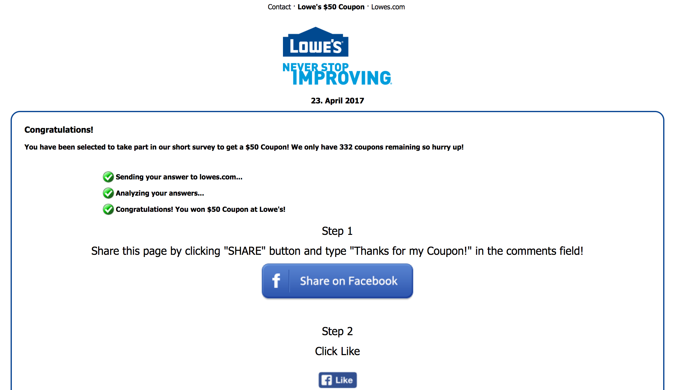 Lowes $150 Anniversary Coupon Scam | Snopes.com