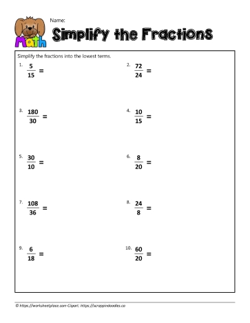 Reduce-Fractions-to-Lowest-Terms-5 Worksheets