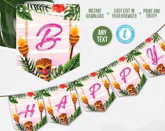 luau happy birthday banner free printable