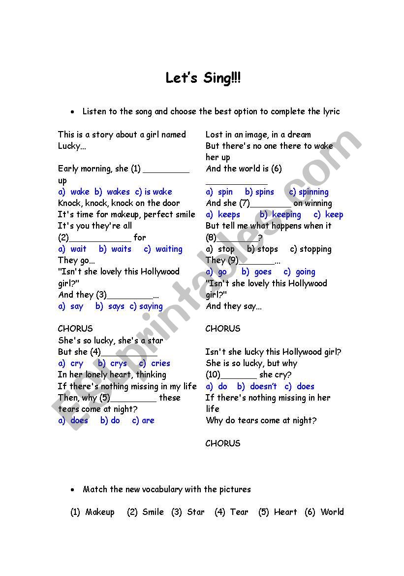 Lucky by Britney Spears - ESL worksheet by Katia1801