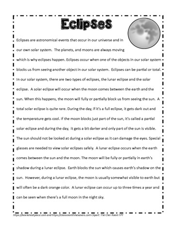 About Eclipses Worksheets