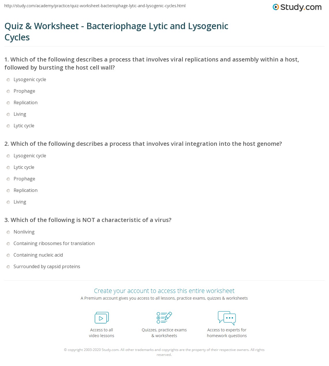 lytic and lysogenic cycle worksheet