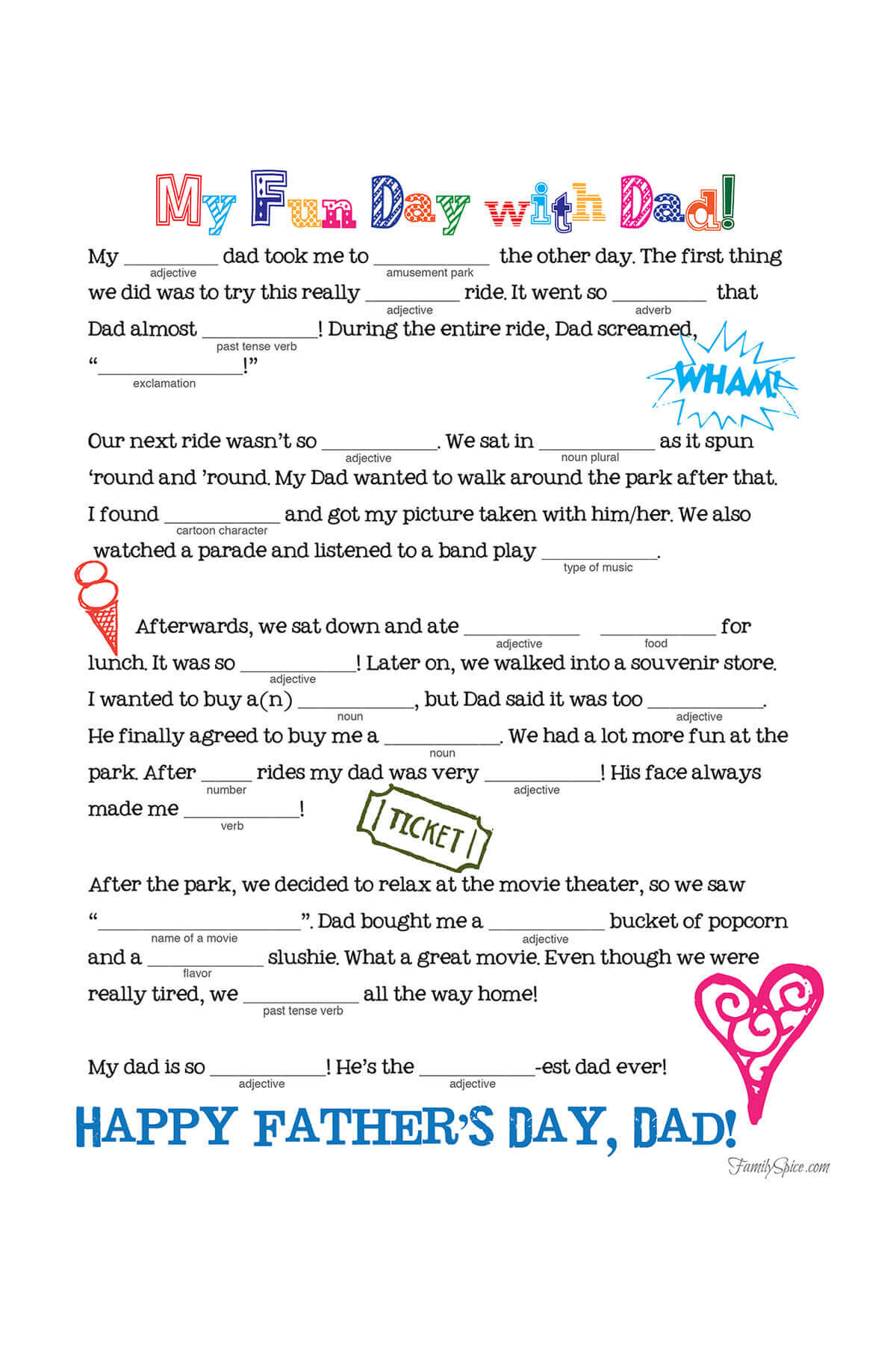 Free Fathers Day Printable |Mad Libs - Family Spice