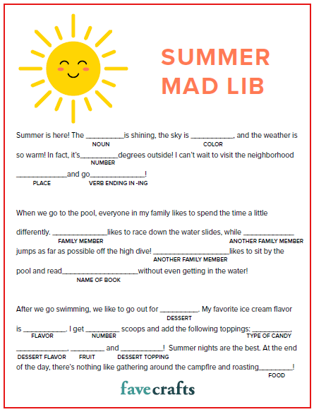 Printable Summer Mad Lib PDF | FaveCrafts.com