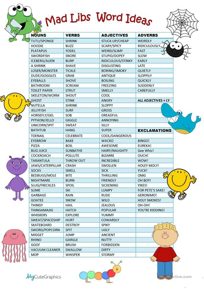Mad Libs Word Suggestions