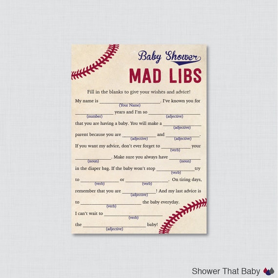 Baseball Baby Shower Mad Libs Printable Baby Shower Advice Cards ...