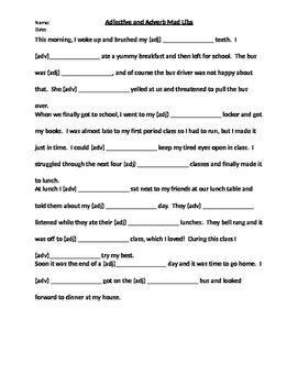 mad libs adjectives printable