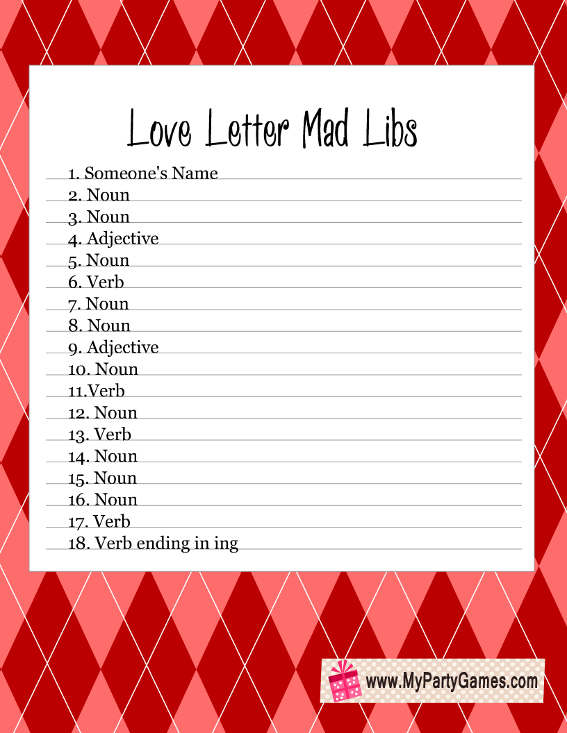 mad libs love letter printable