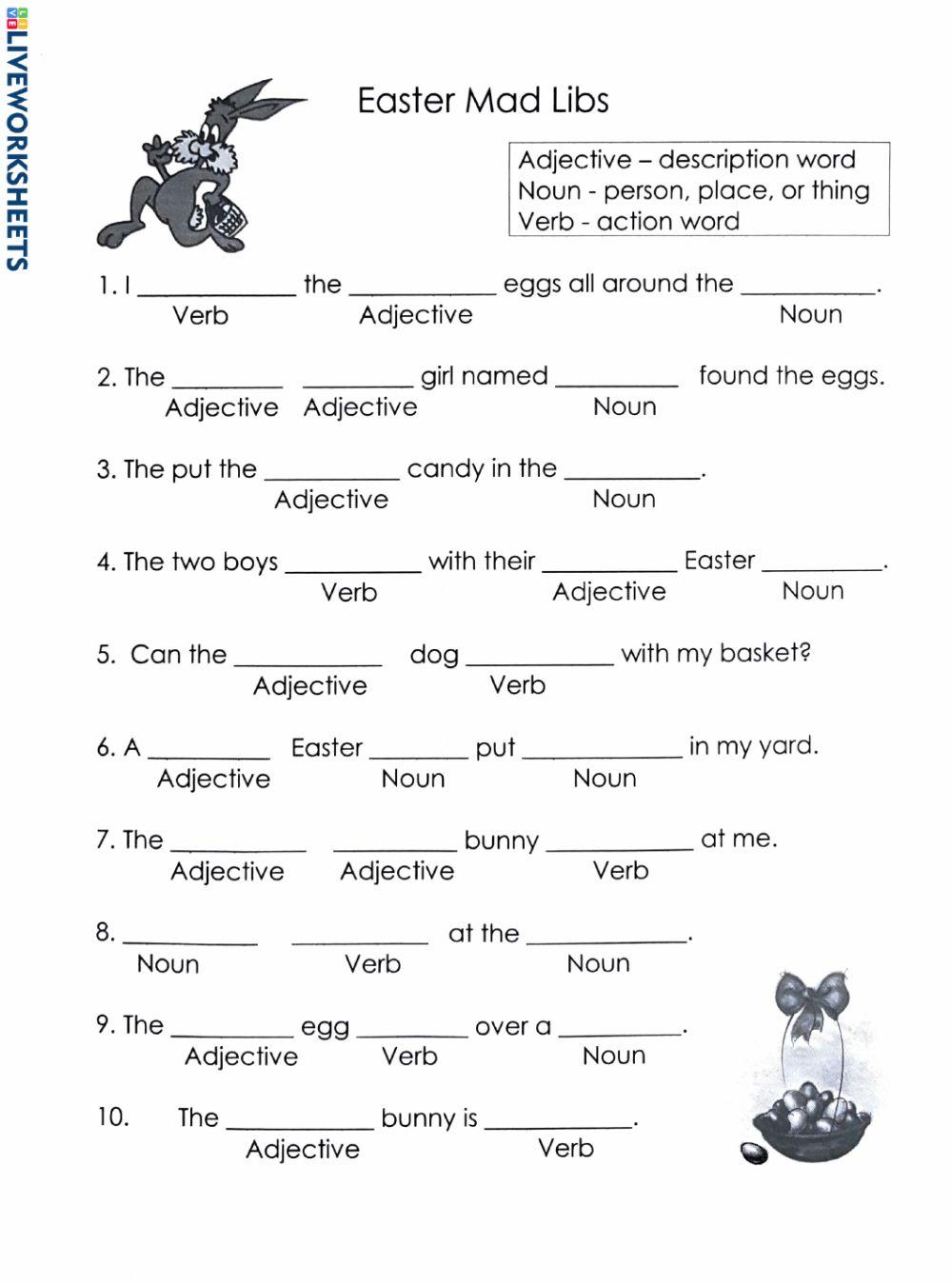Easter Mad Lib worksheet  