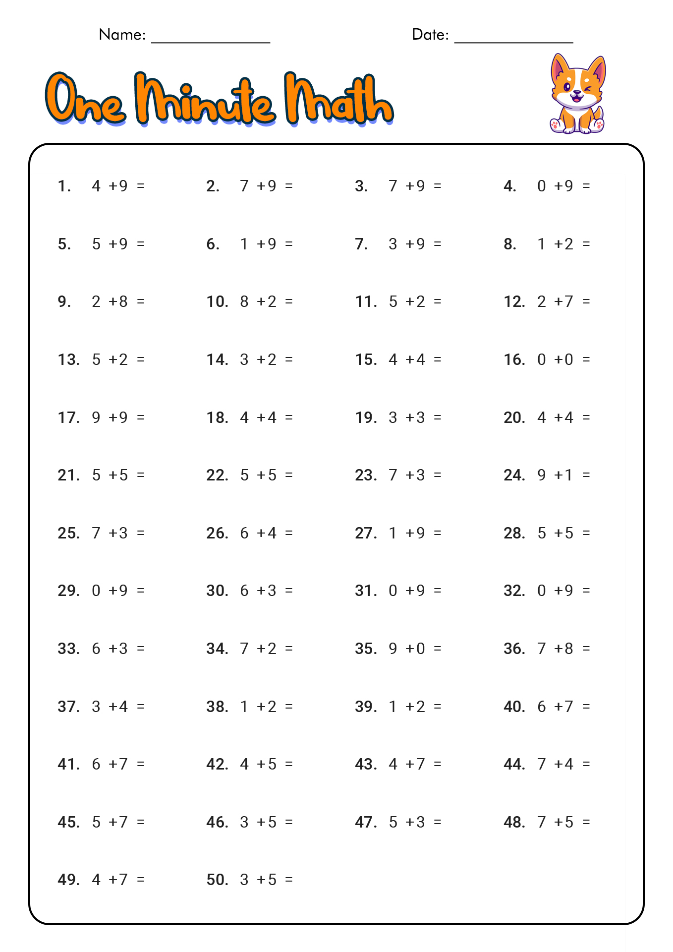 18 1 Minute Timed Addition Worksheets - Free PDF at worksheeto.com