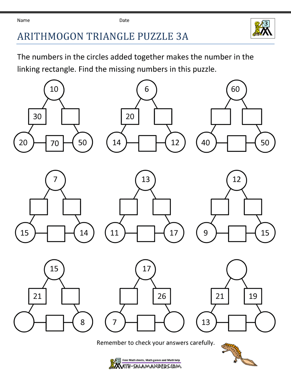 3rd Grade Math Puzzles Worksheets