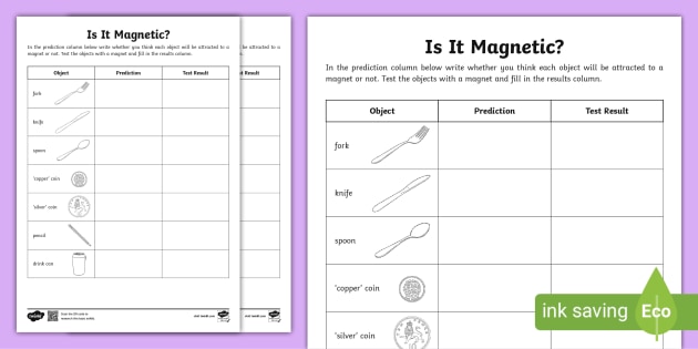Magnetic Objects Worksheet (teacher made) - Twinkl