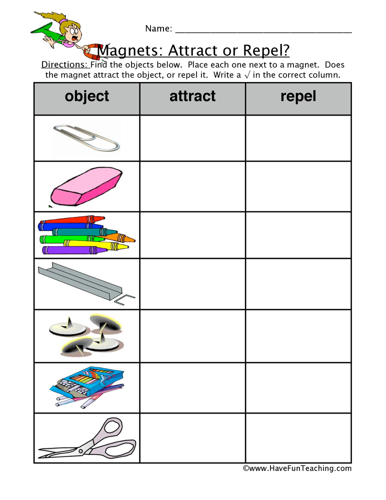 Classroom Objects Magnet Attraction Worksheet  