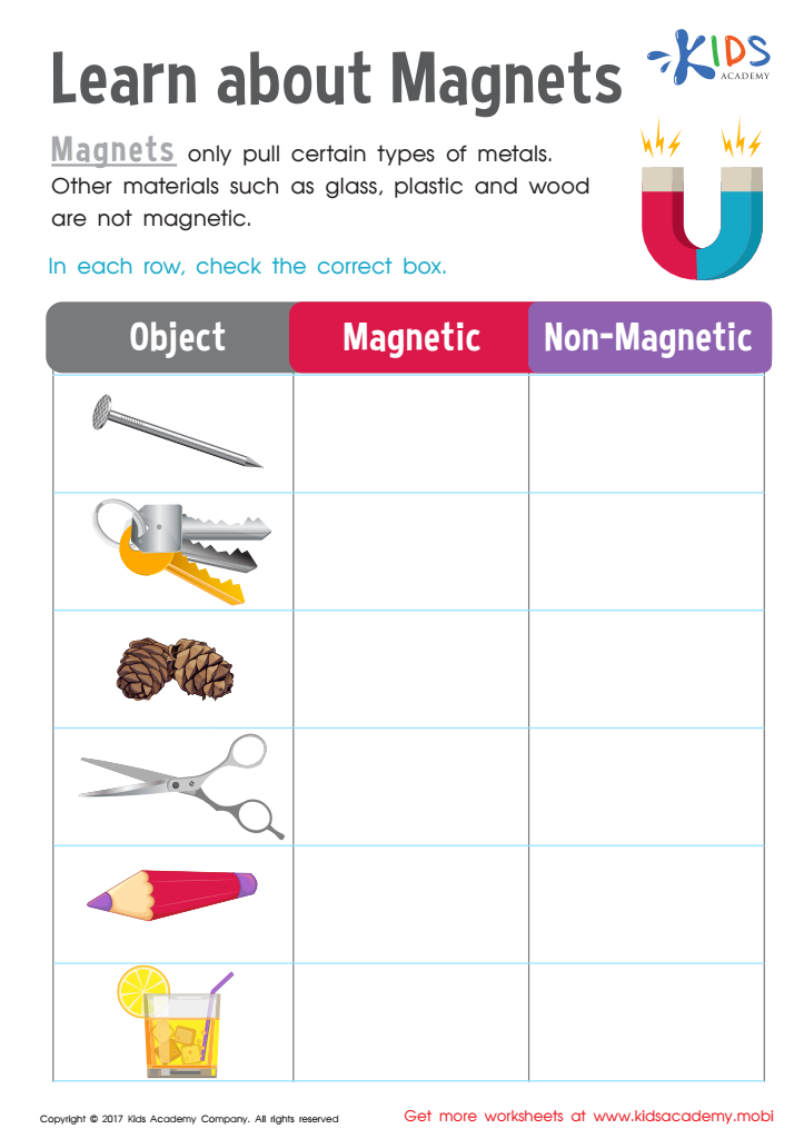 Magnetic Or Not Worksheet: Free Printable PDF for Kids