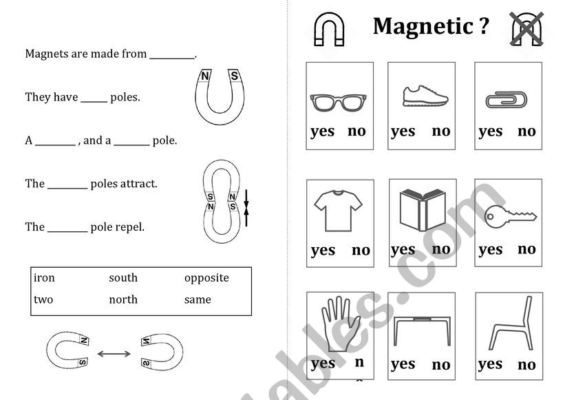 Magnet worksheet booklet - ESL worksheet by kepgine