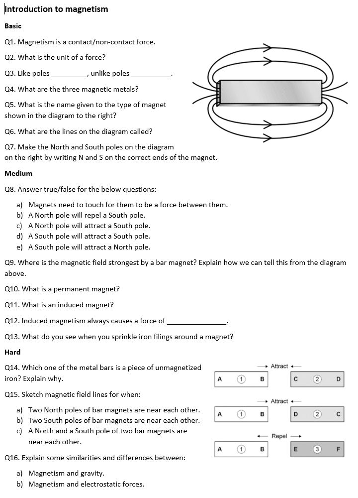 magnetism review worksheet answers