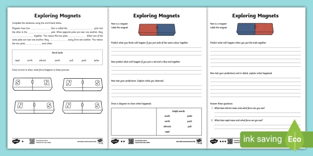 Exploring 2 Bar Magnets Differentiated Worksheets - Twinkl