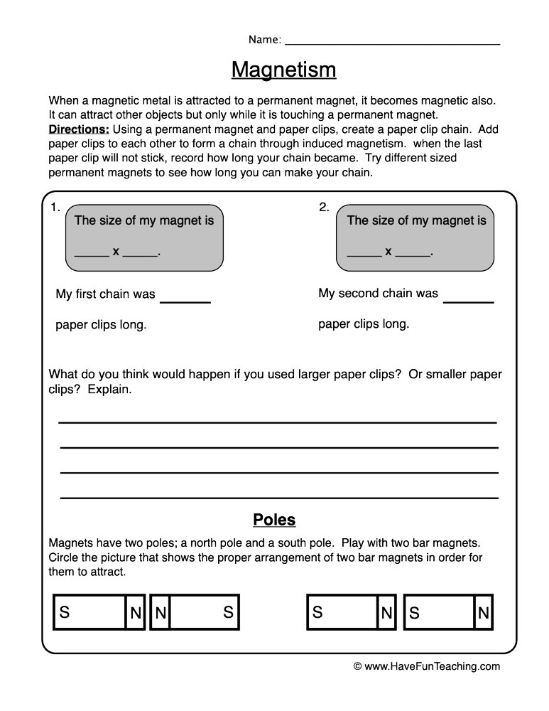 magnetism worksheet for kids