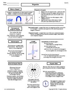 Magnetism Worksheet for 9th - 12th Grade | Lesson Planet