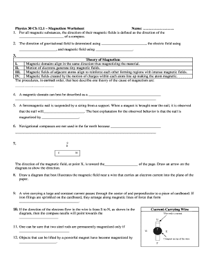 Fillable Online Physics 30 Ch 12.1 Magnetism Worksheet Name ...