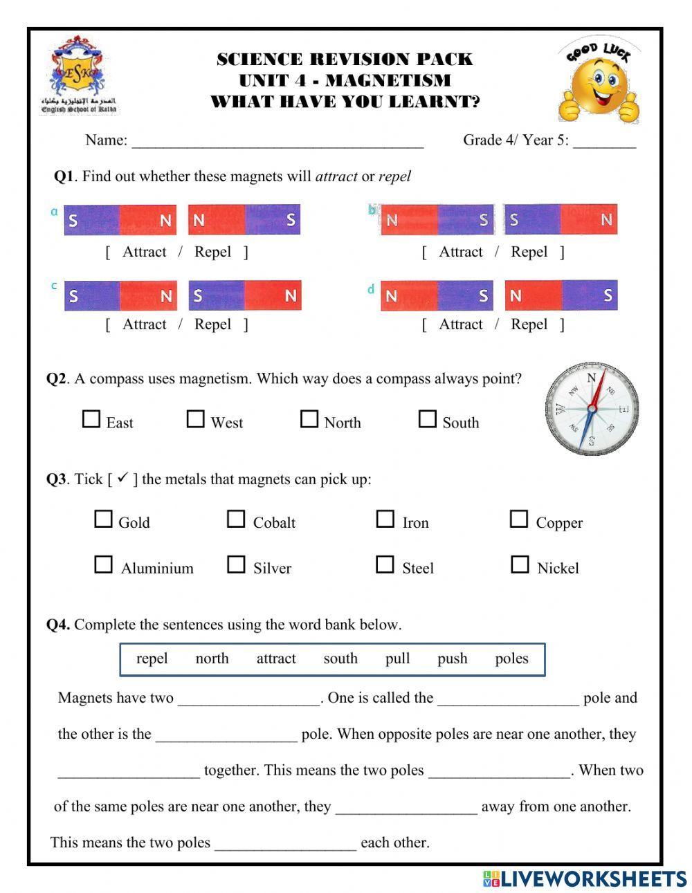 Magnetism - Live Worksheet. worksheet  