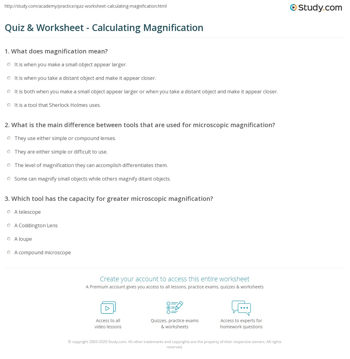 Quiz &  Worksheet - Calculating Magnification | Study.com