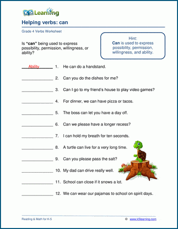 Helping verbs worksheets: can and could | Worsheets library