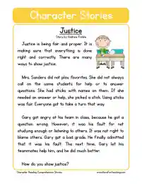 main character reading comprehension worksheet