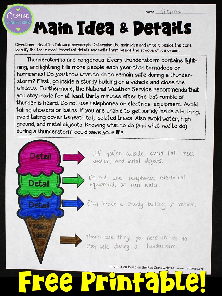 Main Idea Anchor Chart (FREE worksheet included!) | Crafting ...