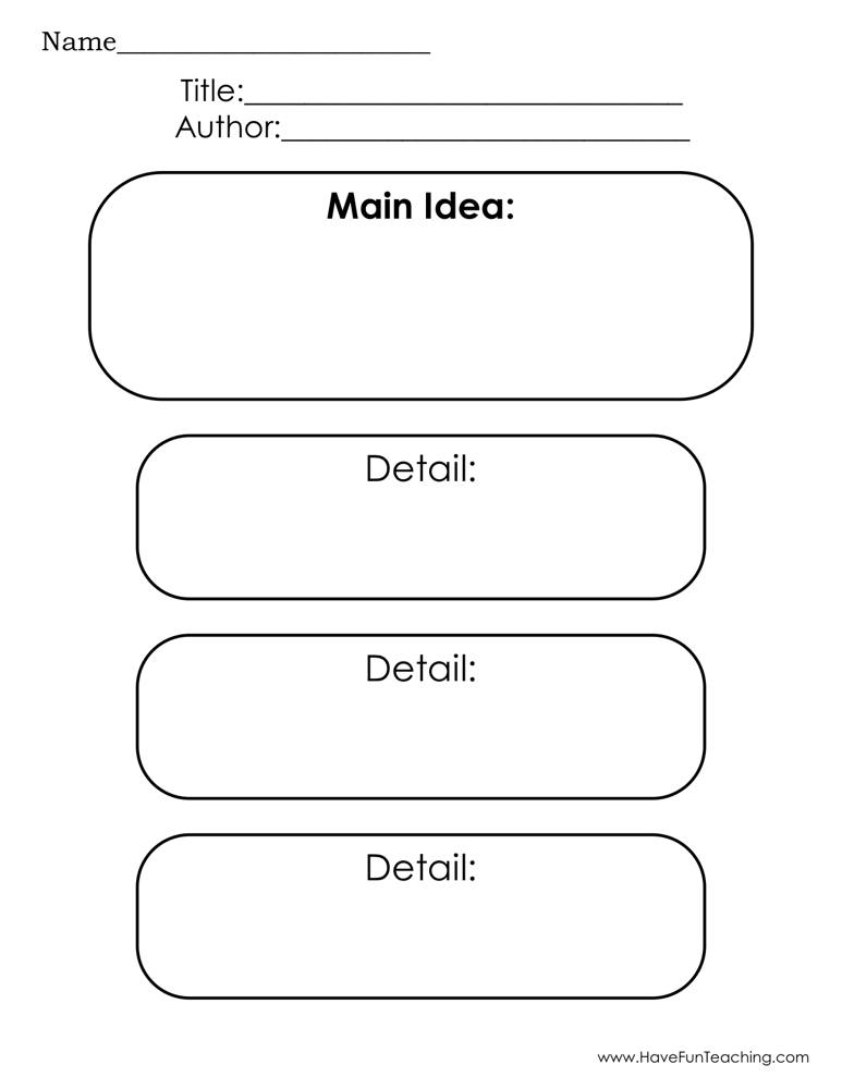 Main Idea and Three Details Graphic Organizer Worksheet - Have Fun ...