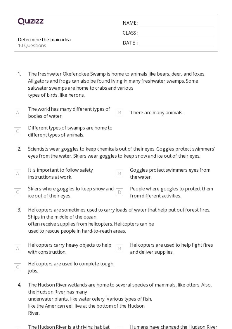 50+ Identifying the Main Idea worksheets for 2nd Class on Quizizz ...