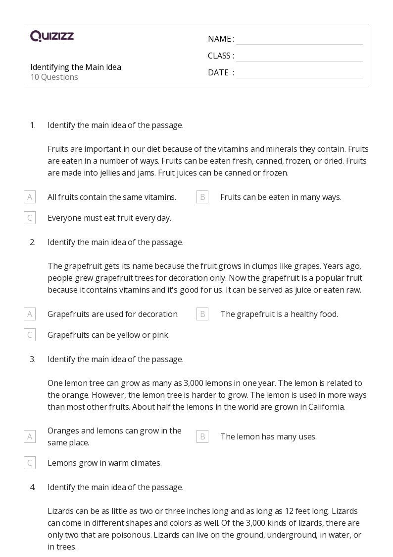 50+ Identifying the Main Idea worksheets for 3rd Class on Quizizz ...