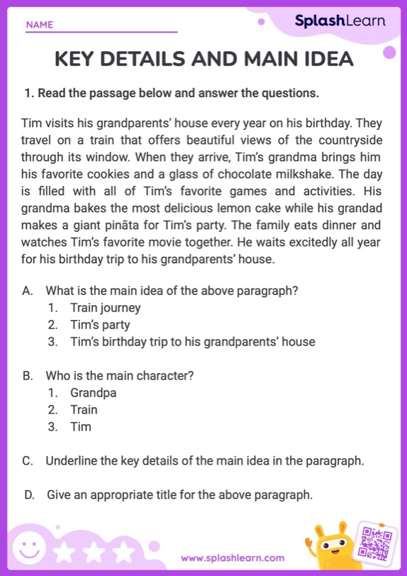 Identify The Main Idea And Key Details Worksheets for Kids Online