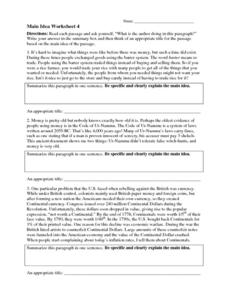 Main Idea Worksheet 4 Worksheet for 4th - 8th Grade | Lesson Planet