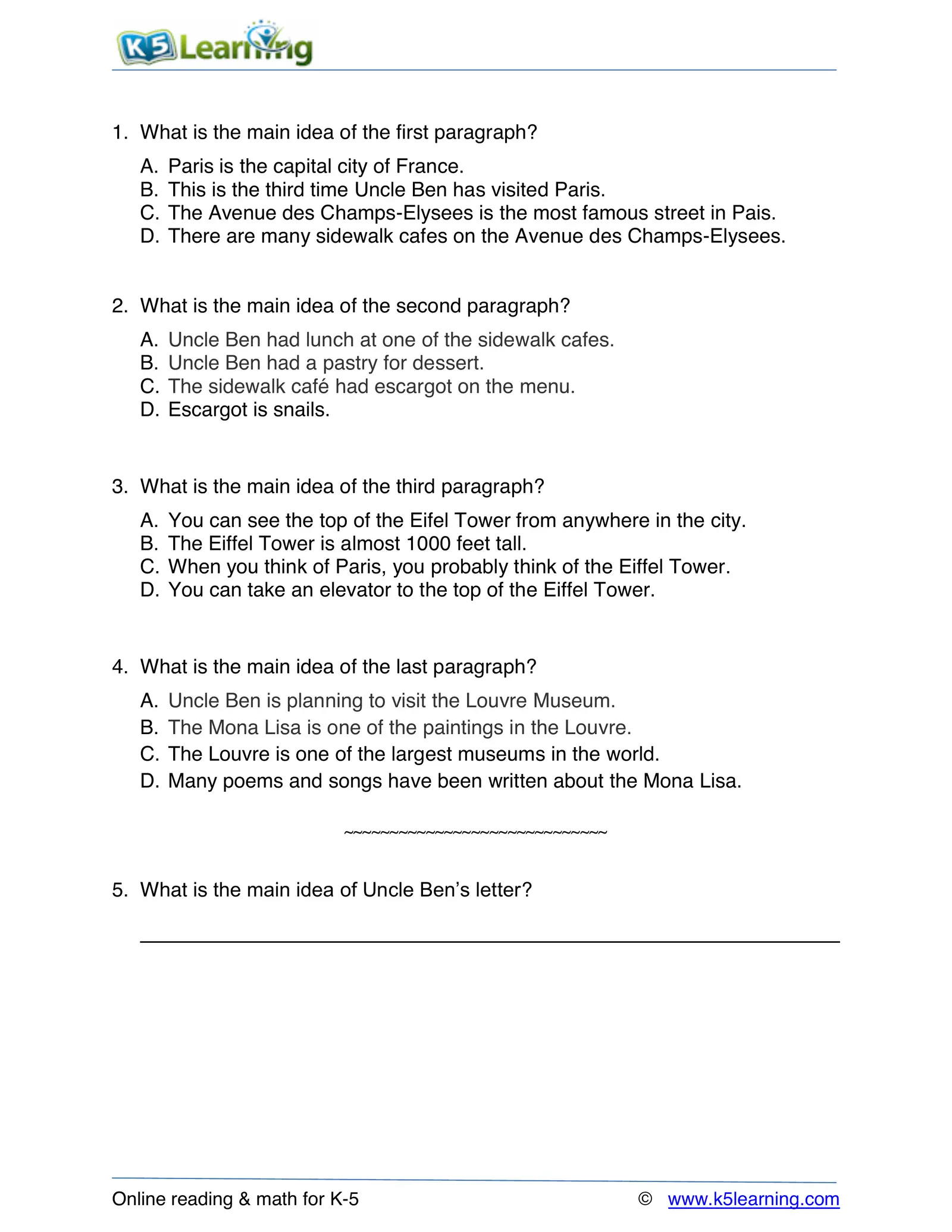 Grade 5 main idea 2 Interactive Worksheet – Edform - Worksheets Library