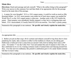 Main Idea Worksheets (nonfiction): Grades 5-12 - The Teachers Cafe