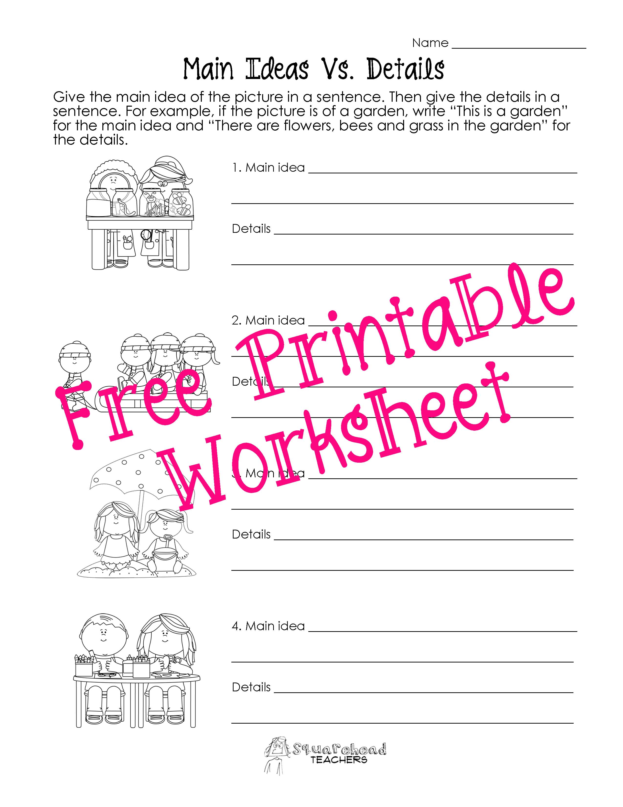 Main Idea vs. Details Worksheets | Squarehead Teachers