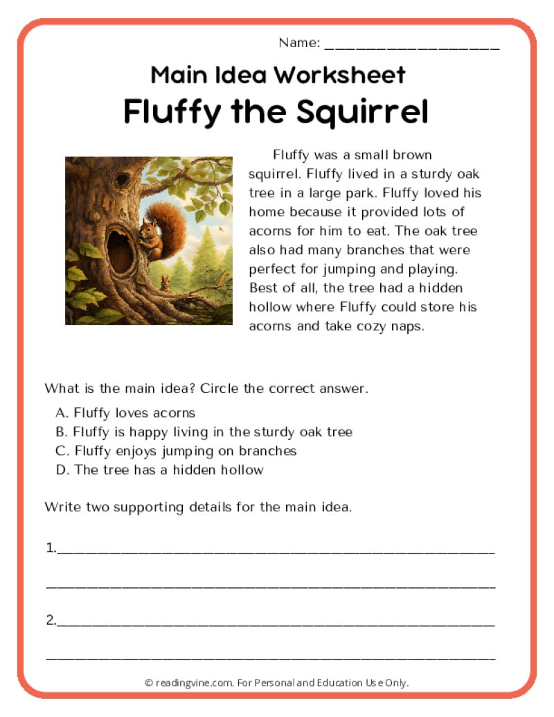 Main Idea Worksheets - ReadingVine