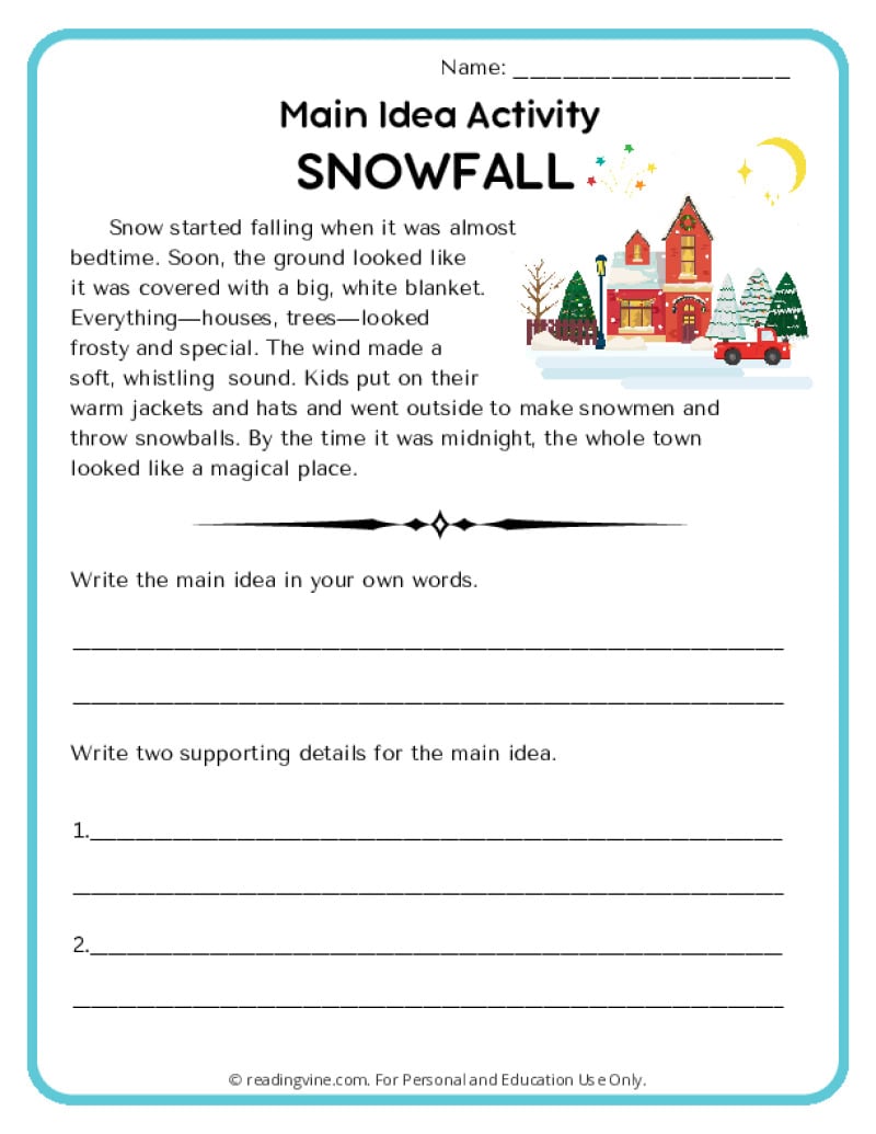 Main Idea Worksheets - ReadingVine