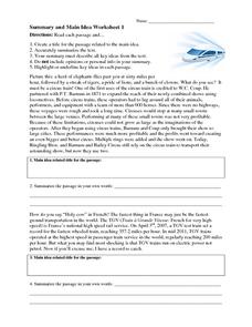 Summary and Main Idea Worksheet 1 Worksheet for 4th - 8th Grade ...