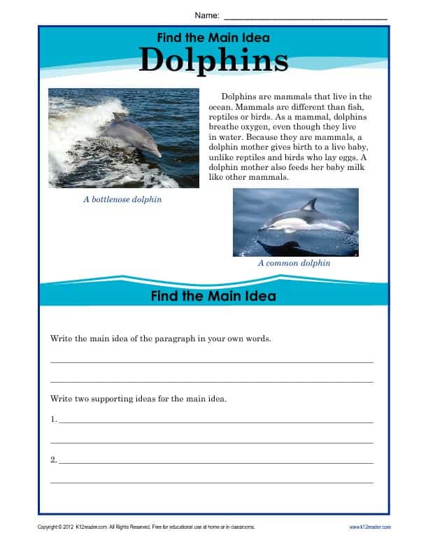 main idea worksheet for 5th grade